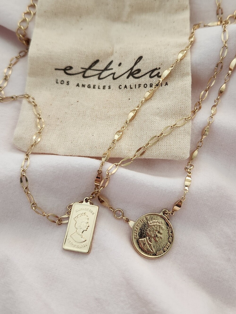 *NEW* Ettika Gold Coin and Square Pendant necklace stack set
